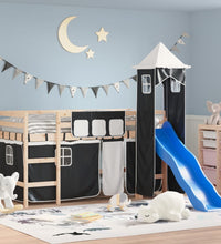 Kinderhochbett mit Turm Weiß & Schwarz 80x200 cm Kiefernholz