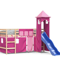 Kinderhochbett mit Turm Rosa 80x200 cm Massivholz Kiefer