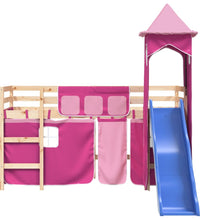 Kinderhochbett mit Turm Rosa 80x200 cm Massivholz Kiefer