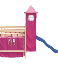 Kinderhochbett mit Turm Rosa 80x200 cm Massivholz Kiefer