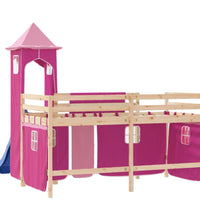 Kinderhochbett mit Turm Rosa 80x200 cm Massivholz Kiefer