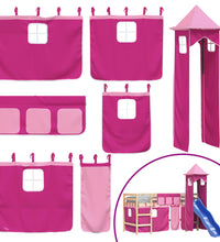 Kinderhochbett mit Turm Rosa 80x200 cm Massivholz Kiefer