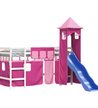 Kinderhochbett mit Turm Rosa 80x200 cm Massivholz Kiefer