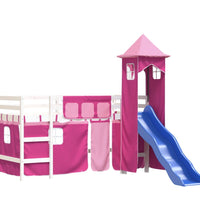 Kinderhochbett mit Turm Rosa 80x200 cm Massivholz Kiefer