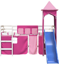 Kinderhochbett mit Turm Rosa 80x200 cm Massivholz Kiefer