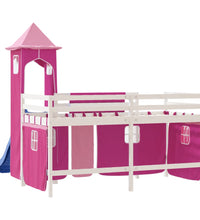 Kinderhochbett mit Turm Rosa 80x200 cm Massivholz Kiefer