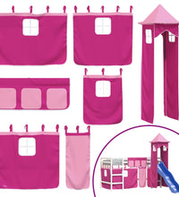 Kinderhochbett mit Turm Rosa 80x200 cm Massivholz Kiefer