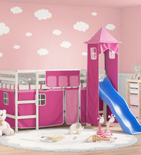Kinderhochbett mit Turm Rosa 80x200 cm Massivholz Kiefer