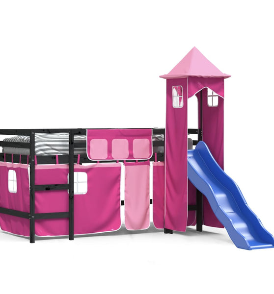 Kinderhochbett mit Turm Rosa 80x200 cm Massivholz Kiefer