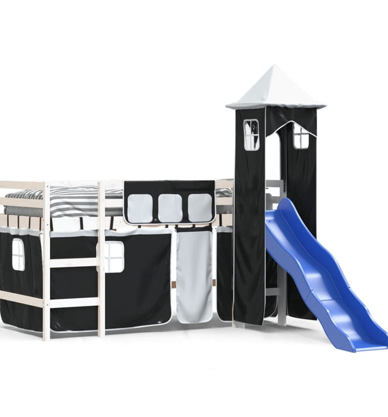 Kinderhochbett mit Turm Weiß & Schwarz 90x200 cm Kiefernholz