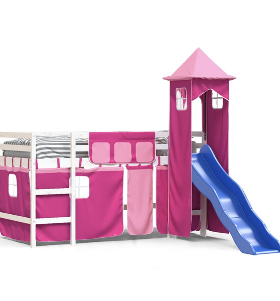 Kinderhochbett mit Turm Rosa 90x200 cm Massivholz Kiefer