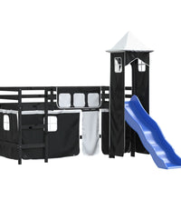 Kinderhochbett mit Turm Weiß & Schwarz 90x200 cm Kiefernholz