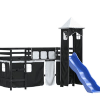 Kinderhochbett mit Turm Weiß & Schwarz 90x190 cm Kiefernholz