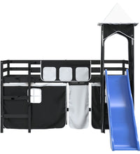 Kinderhochbett mit Turm Weiß & Schwarz 90x190 cm Kiefernholz