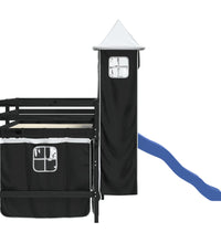 Kinderhochbett mit Turm Weiß & Schwarz 90x190 cm Kiefernholz