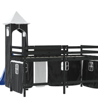 Kinderhochbett mit Turm Weiß & Schwarz 90x190 cm Kiefernholz