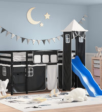 Kinderhochbett mit Turm Weiß & Schwarz 90x190 cm Kiefernholz