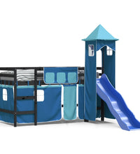 Kinderhochbett mit Turm Blau 90x190 cm Massivholz Kiefer