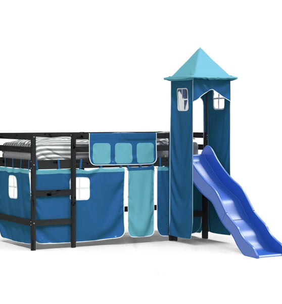 Kinderhochbett mit Turm Blau 90x190 cm Massivholz Kiefer