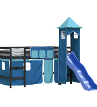 Kinderhochbett mit Turm Blau 90x190 cm Massivholz Kiefer