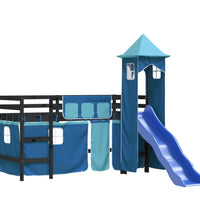 Kinderhochbett mit Turm Blau 90x190 cm Massivholz Kiefer