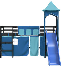 Kinderhochbett mit Turm Blau 90x190 cm Massivholz Kiefer
