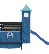 Kinderhochbett mit Turm Blau 90x190 cm Massivholz Kiefer