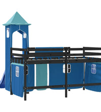 Kinderhochbett mit Turm Blau 90x190 cm Massivholz Kiefer