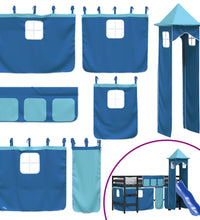 Kinderhochbett mit Turm Blau 90x190 cm Massivholz Kiefer