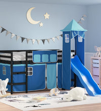 Kinderhochbett mit Turm Blau 90x190 cm Massivholz Kiefer