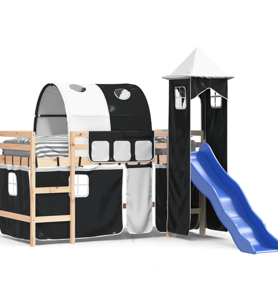 Kinderhochbett mit Turm Weiß & Schwarz 80x200 cm Kiefernholz