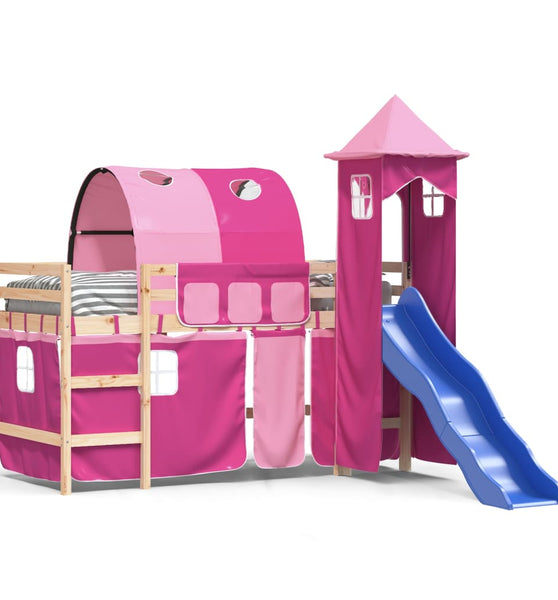 Kinderhochbett mit Turm Rosa 80x200 cm Massivholz Kiefer