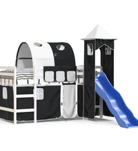 Kinderhochbett mit Turm Weiß & Schwarz 80x200 cm Kiefernholz