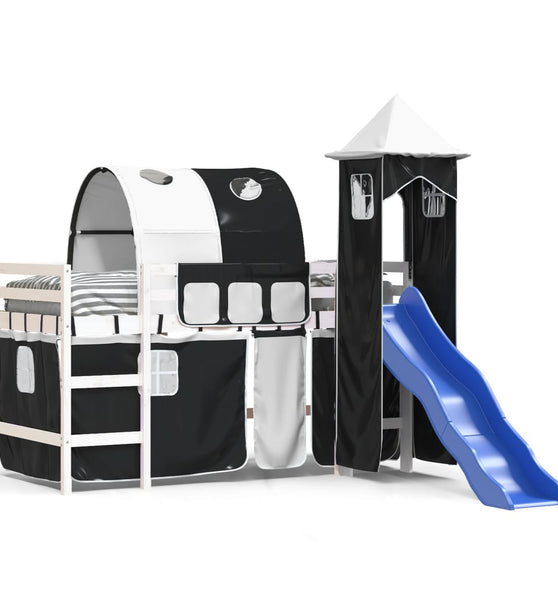 Kinderhochbett mit Turm Weiß & Schwarz 80x200 cm Kiefernholz