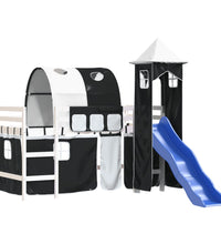 Kinderhochbett mit Turm Weiß & Schwarz 80x200 cm Kiefernholz