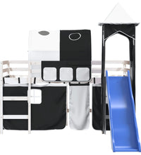 Kinderhochbett mit Turm Weiß & Schwarz 80x200 cm Kiefernholz