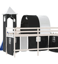 Kinderhochbett mit Turm Weiß & Schwarz 80x200 cm Kiefernholz