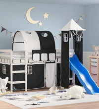 Kinderhochbett mit Turm Weiß & Schwarz 80x200 cm Kiefernholz