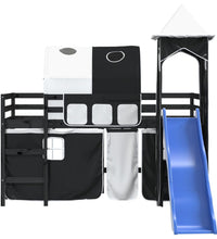 Kinderhochbett mit Turm Weiß & Schwarz 80x200 cm Kiefernholz