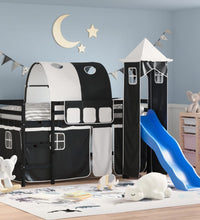 Kinderhochbett mit Turm Weiß & Schwarz 80x200 cm Kiefernholz