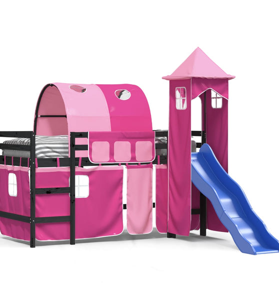 Kinderhochbett mit Turm Rosa 80x200 cm Massivholz Kiefer