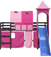 Kinderhochbett mit Turm Rosa 80x200 cm Massivholz Kiefer