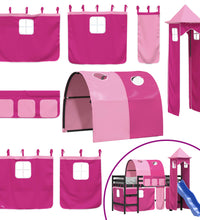 Kinderhochbett mit Turm Rosa 80x200 cm Massivholz Kiefer