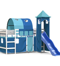 Kinderhochbett mit Turm Blau 90x200 cm Massivholz Kiefer