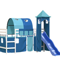 Kinderhochbett mit Turm Blau 90x200 cm Massivholz Kiefer