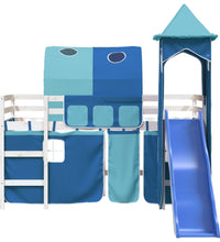 Kinderhochbett mit Turm Blau 90x200 cm Massivholz Kiefer