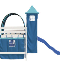 Kinderhochbett mit Turm Blau 90x200 cm Massivholz Kiefer