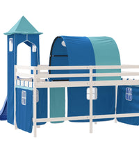 Kinderhochbett mit Turm Blau 90x200 cm Massivholz Kiefer