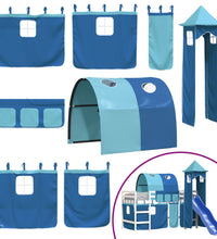 Kinderhochbett mit Turm Blau 90x200 cm Massivholz Kiefer