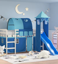 Kinderhochbett mit Turm Blau 90x200 cm Massivholz Kiefer